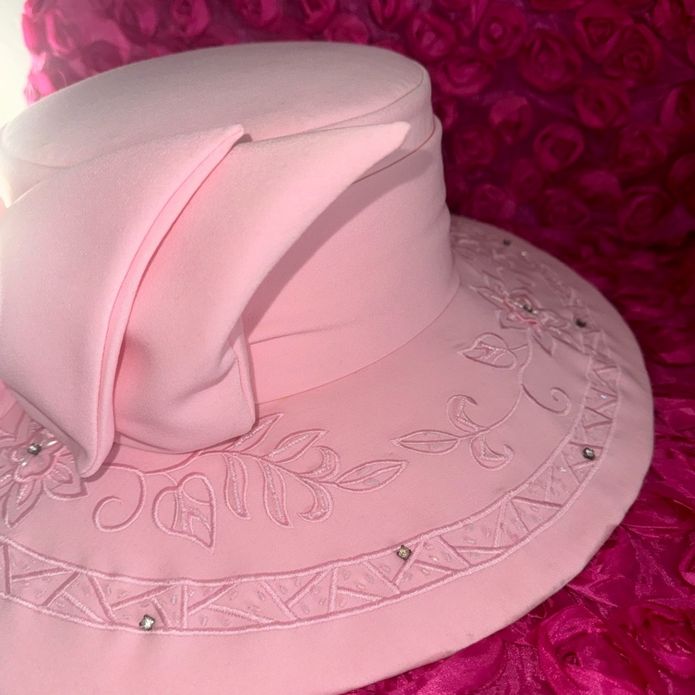 Elegant Pink Women's Hat Vintage Tea By Studio B - Picture 4 of 9